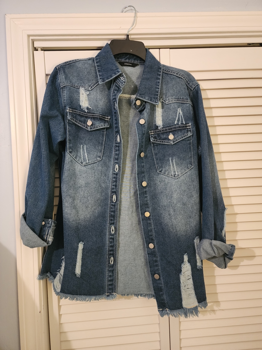 Distressed Blue Denim Jean Jacket - Womens